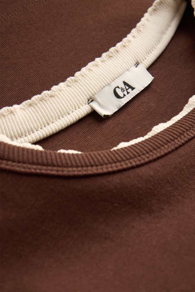 Dona - Samarreta de mànigues curtes - slim fit - estil 2 en 1 - marró
