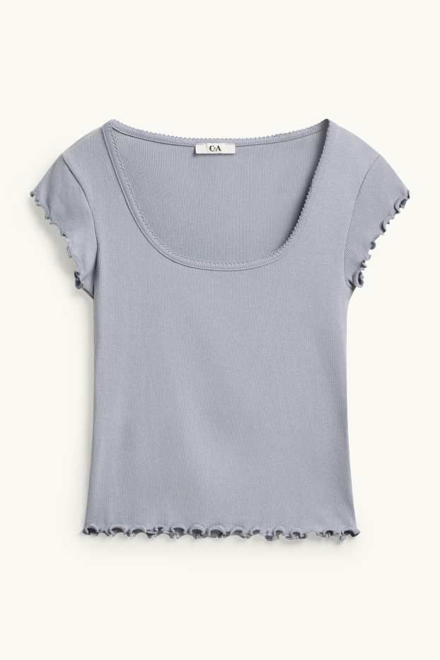 Damen - T-Shirt - Slim Fit - gerippt - grau