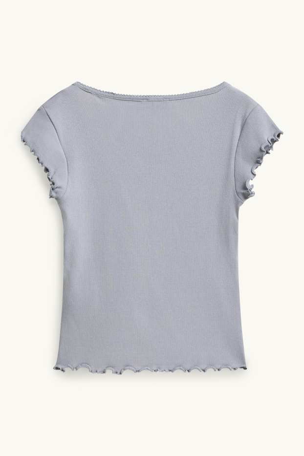 Damen - T-Shirt - Slim Fit - gerippt - grau