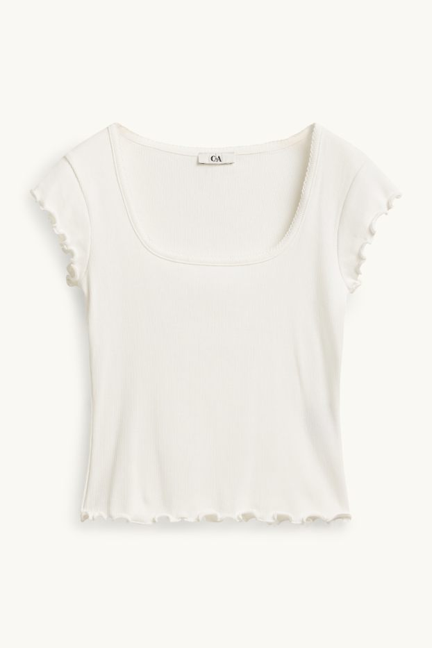 Damen - T-Shirt - Slim Fit - gerippt - weiß