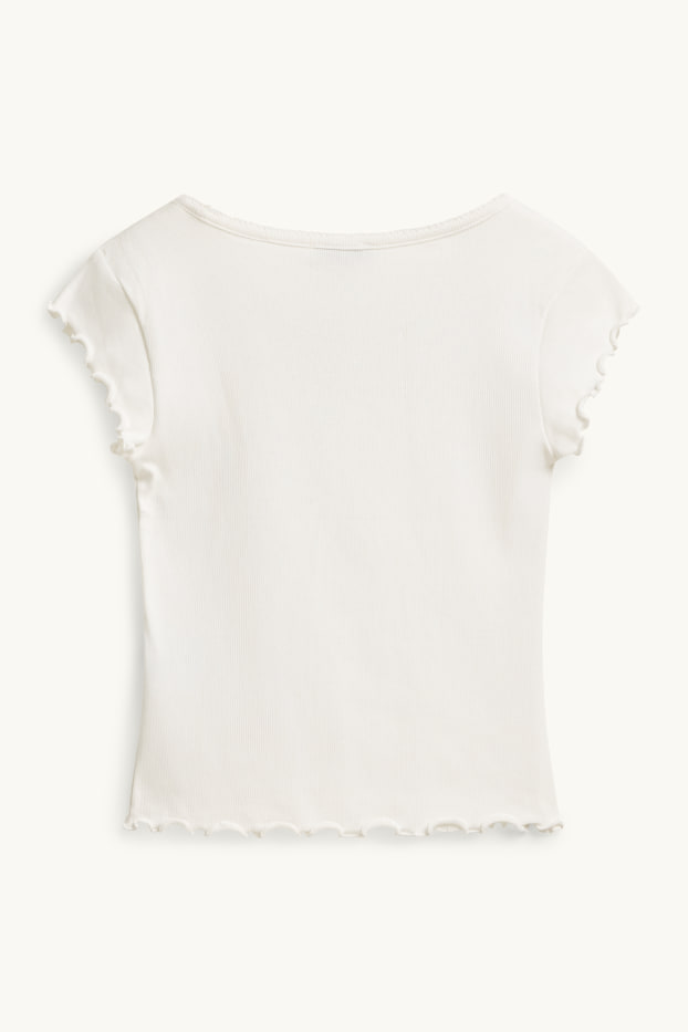 Damen - T-Shirt - Slim Fit - gerippt - weiß
