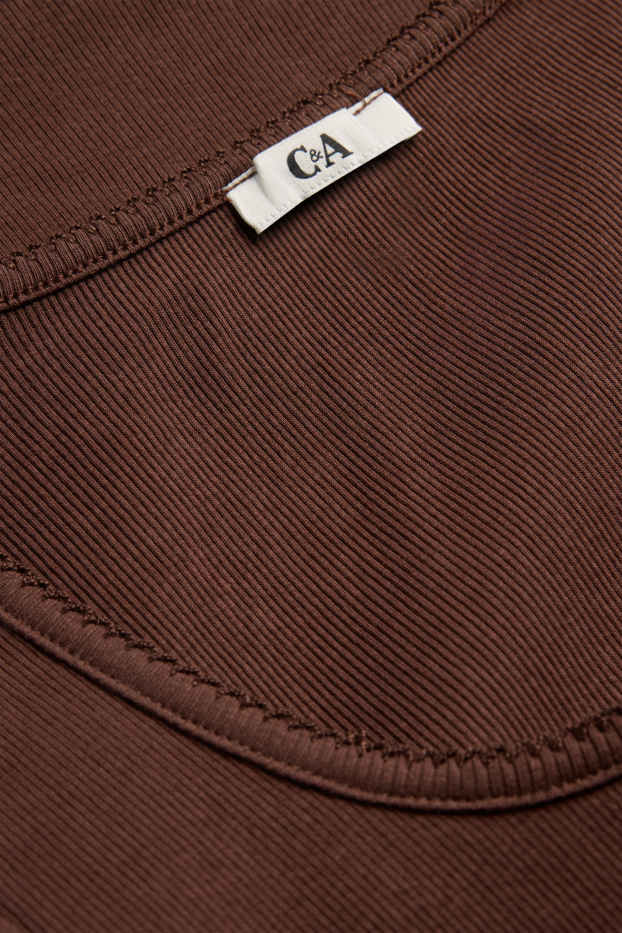 Dámské - Tričko - slim fit - žebrované - hnědá