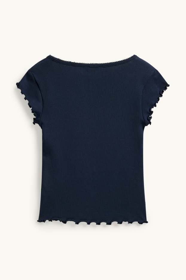 Dames - T-shirt - slim fit - geribd - donkerblauw