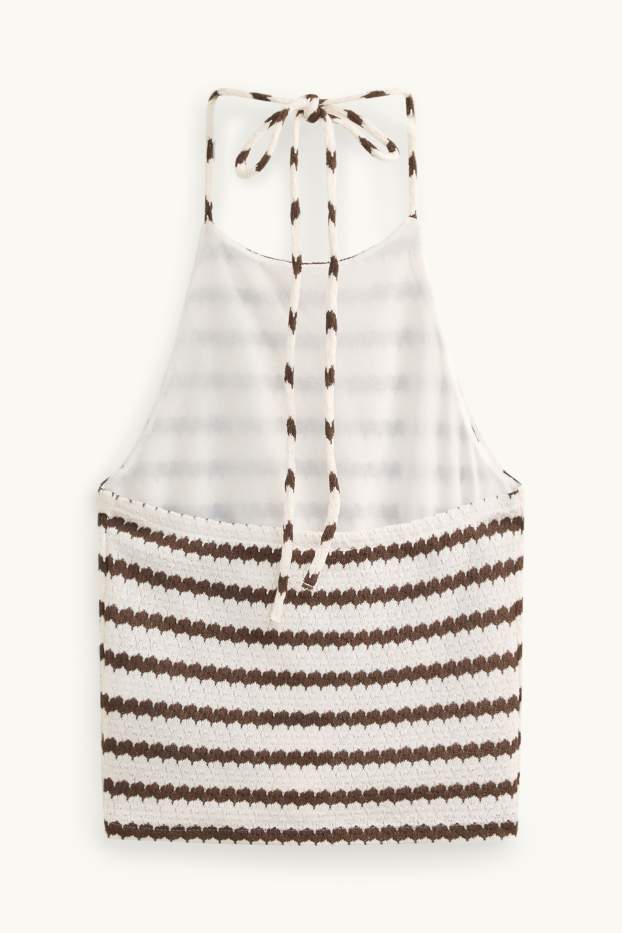 Women - Knitted top - striped - brown / cremewhite