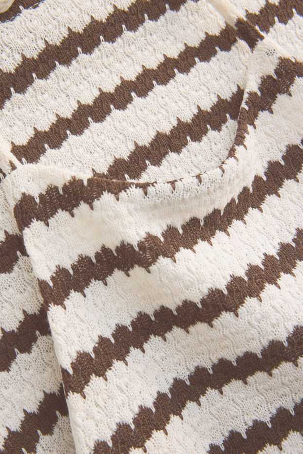 Women - Knitted top - striped - brown / cremewhite