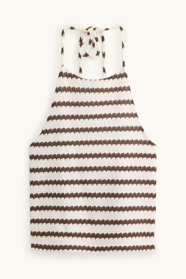 Women - Knitted top - striped - brown / cremewhite