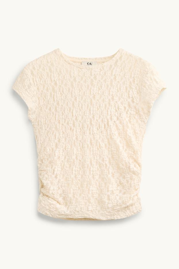 Damen - T-Shirt - Slim Fit - Mesh - beige