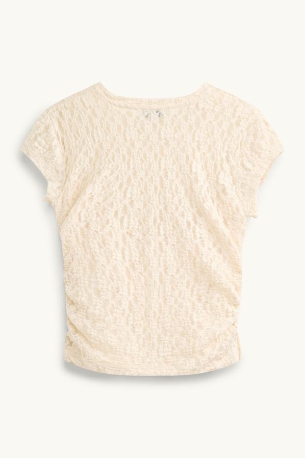 Damen - T-Shirt - Slim Fit - Mesh - beige