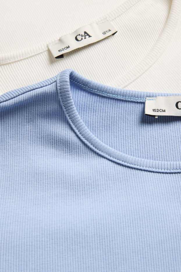 Kinder Mädchen - Multipack 2er - Kurzarmshirt - gerippt - blau / weiss
