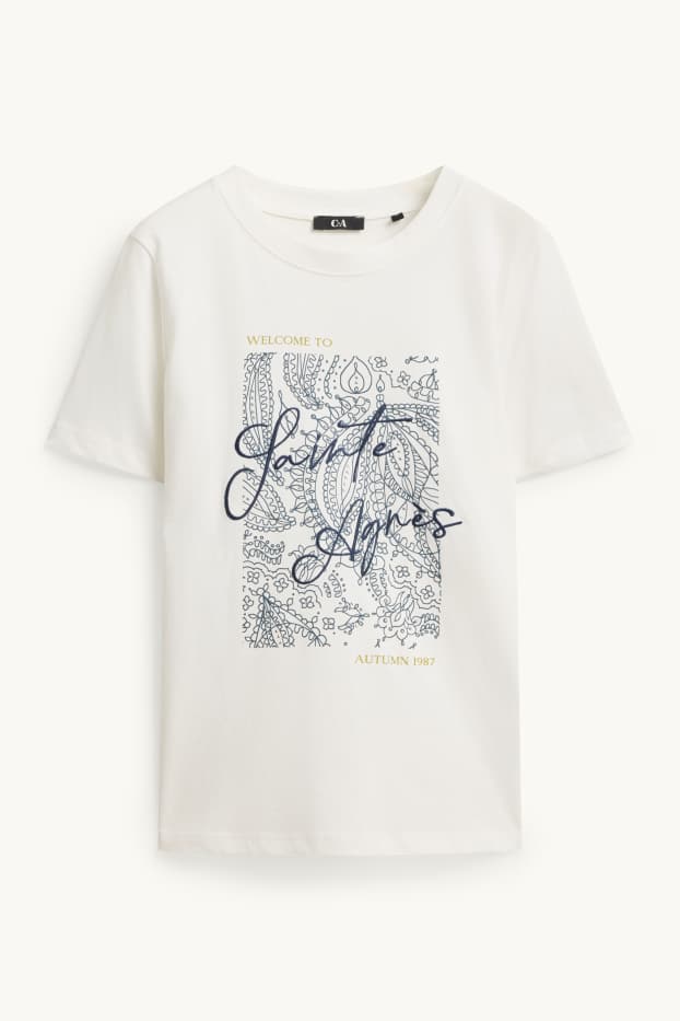 Dames - T-shirt met strass-steentjes - regular fit - wit