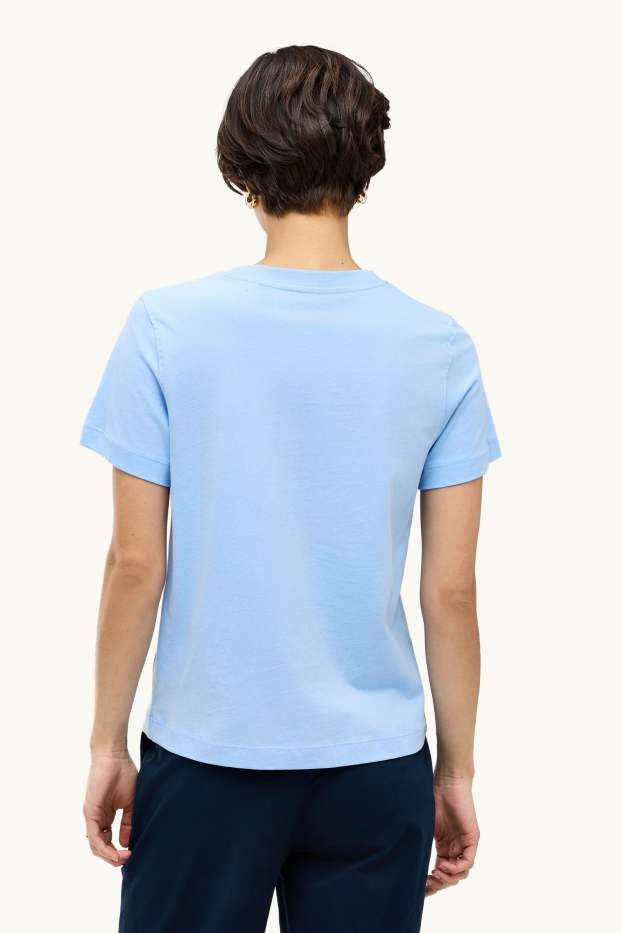 Dames - T-shirt - regular fit - met borduursel - gebloemd - lichtblauw