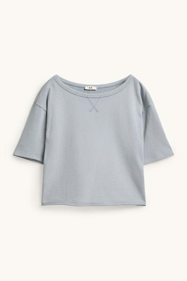 Dámské - Krátké tričko - oversized - světle šedá
