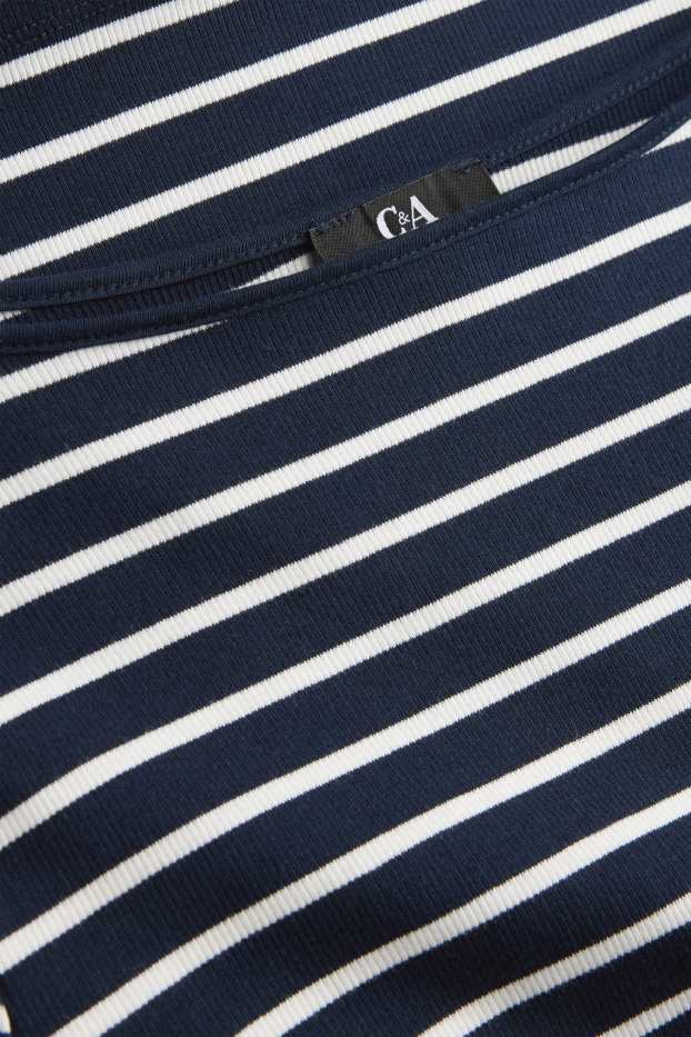 Dames - Longsleeve - slim fit - geribd - gestreept - donkerblauw / wit