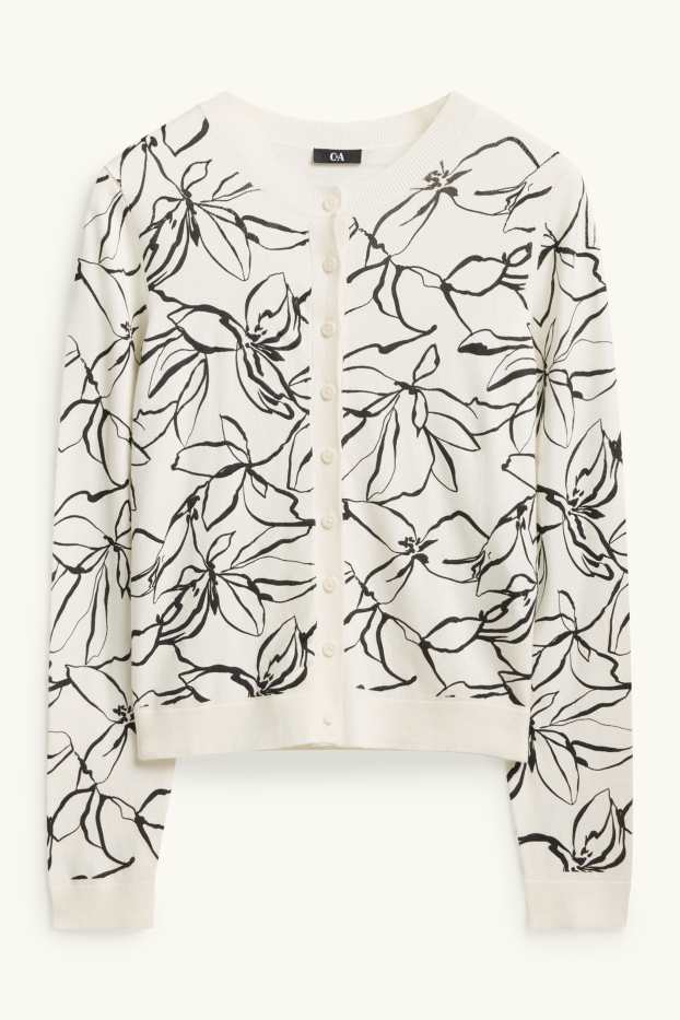 Femmes - Gilet en maille - à fleurs - blanc / noir