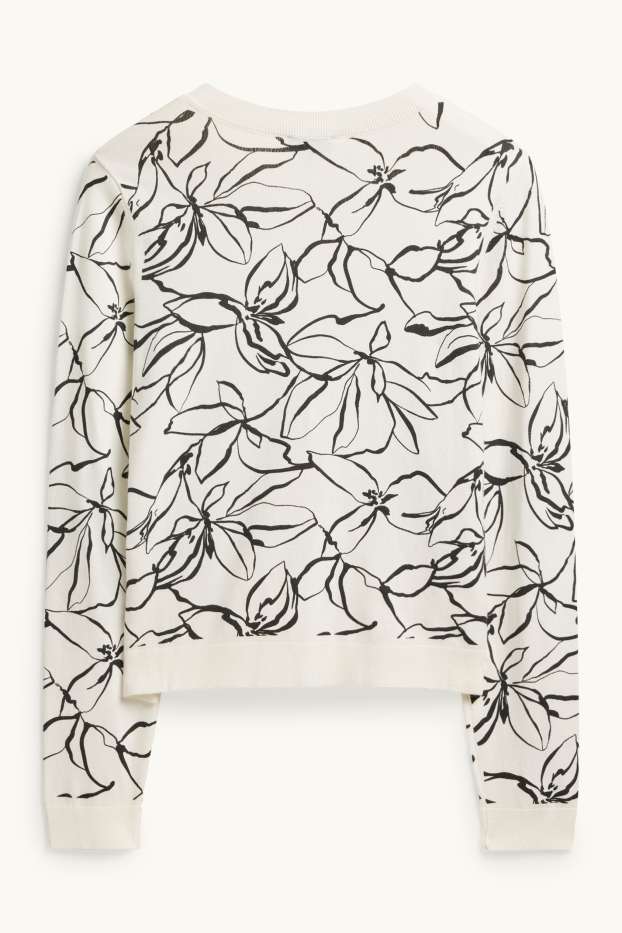 Femmes - Gilet en maille - à fleurs - blanc / noir