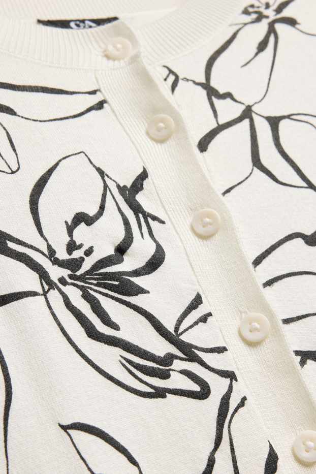 Femmes - Gilet en maille - à fleurs - blanc / noir