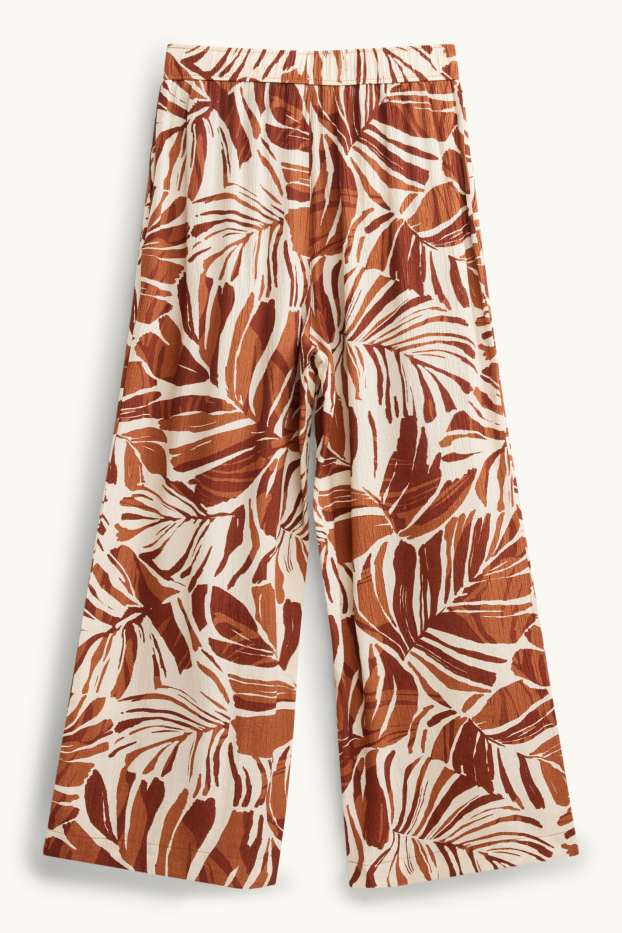 Damen - Stoffhose - High Waist - Palazzo - gemustert - braun / cremeweiß