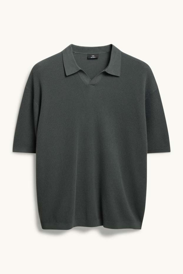 Home - Polo - relaxed fit - texturat - gris fosc