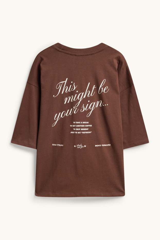 Women - T-shirt - oversized - brown