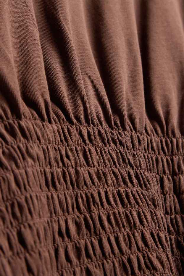 Women - T-shirt - slim fit - smocked - brown