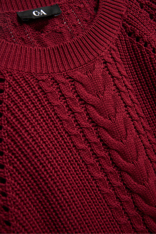 Damen - Pullover - Zopfmuster - gerippt - rot