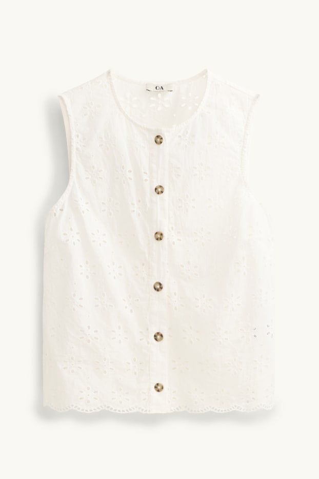 Damen - Bluse - Broderie Anglaise - weiß