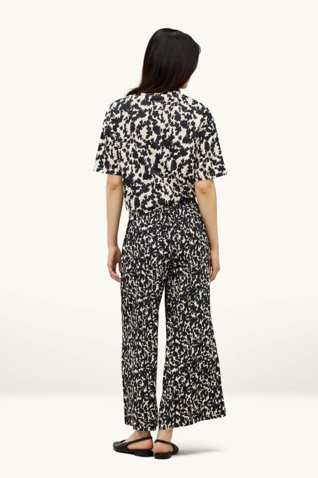 Femmes - Pantalon en toile court - mid waist - wide leg - à motif - noir / beige