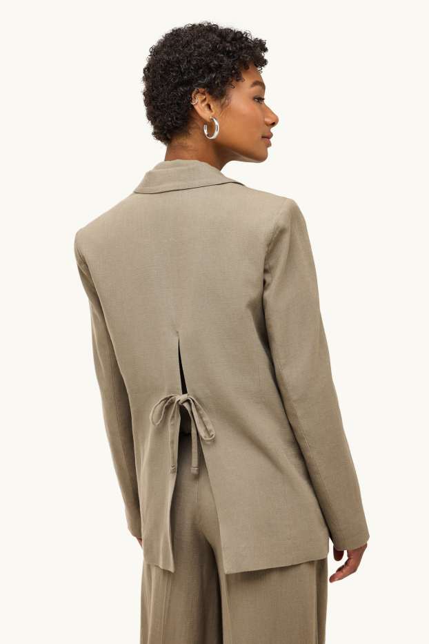 Femmes - Blazer en lin mélangé - relaxed fit - kaki
