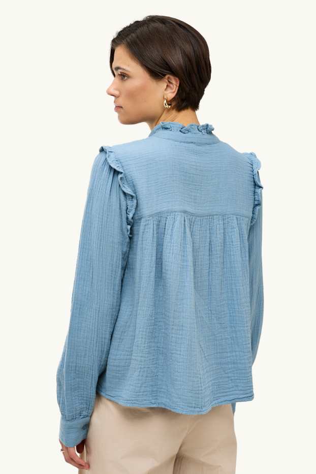 Donna - Blusa di mussola - blu