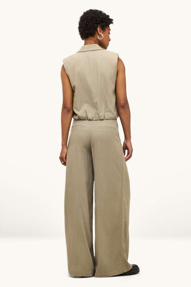 Dámské - Plátěné kalhoty - mid waist - wide leg - khaki