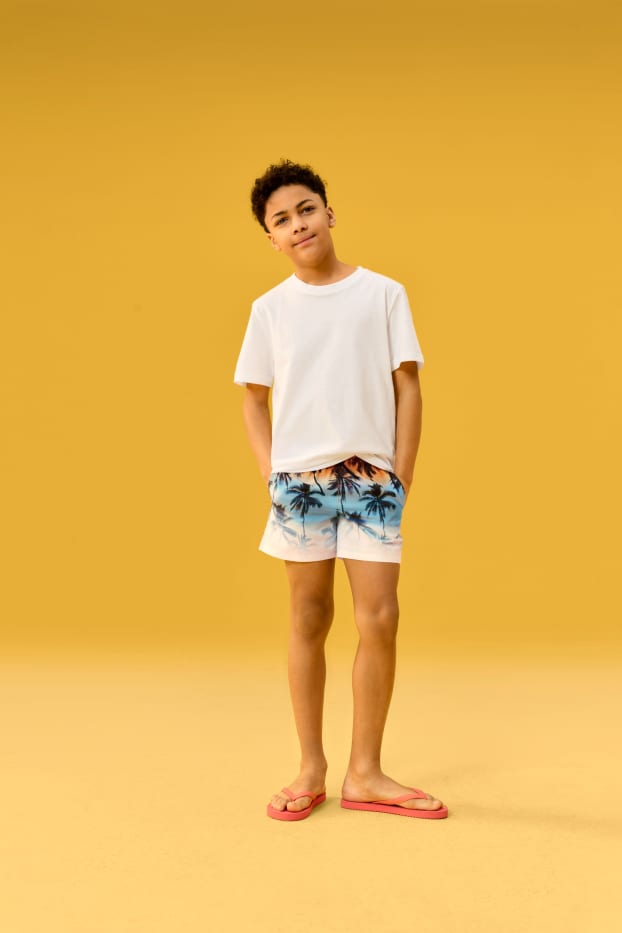 Enfants garçons - Palmiers - short de bain - à motif - orange / bleu