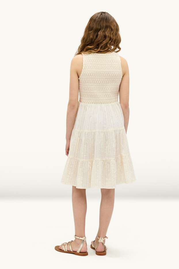 Kinder Mädchen - Kleid - strukturiert - hellgelb