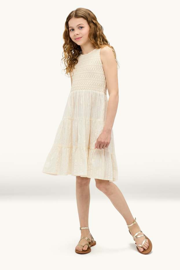 Kinder Mädchen - Kleid - strukturiert - hellgelb