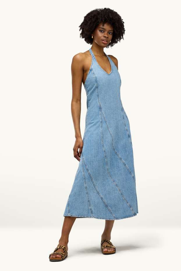 Donna - Vestito di jeans con scollo a V - jeans blu