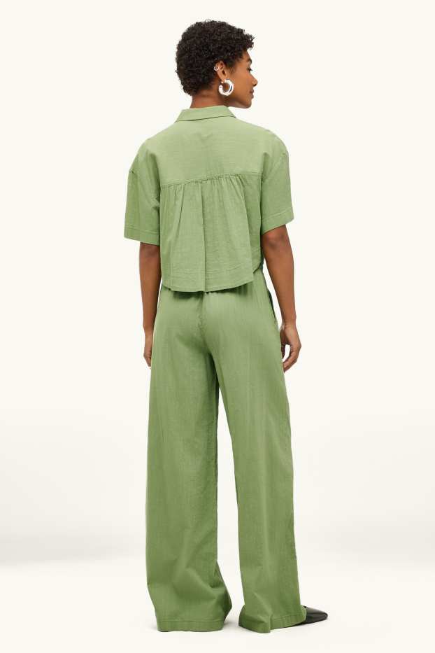 Dames - Pantalon - mid waist - wide leg - groen