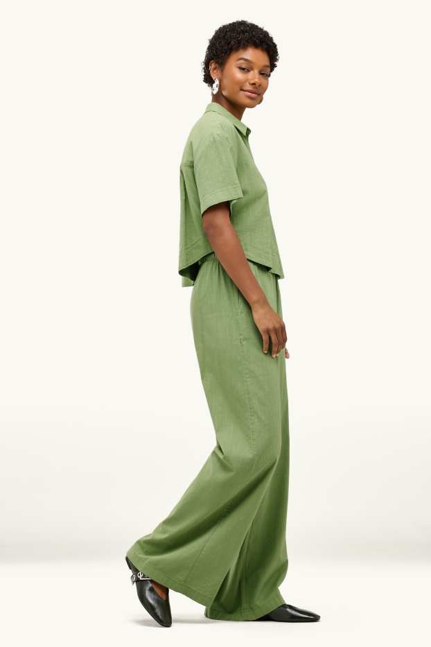 Dames - Pantalon - mid waist - wide leg - groen