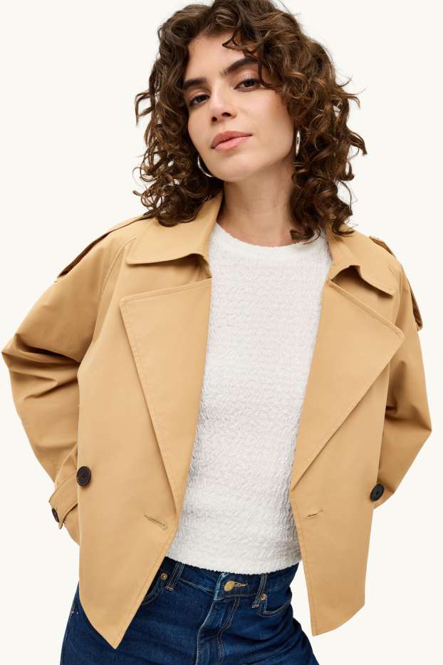 Damen - Crop Trenchcoat - hellbraun