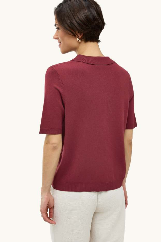 Dames - Gebreid poloshirt - regular fit - donkerrood