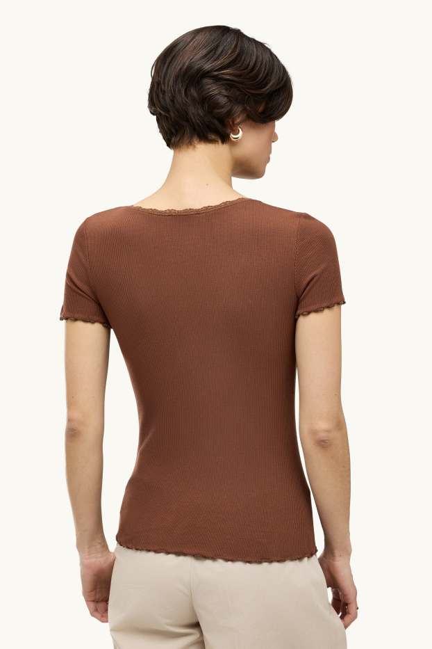 Damen - T-Shirt - Relaxed Fit - gerippt - braun