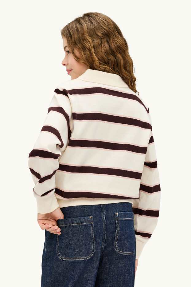 Enfants filles - Polo - à rayures - marron / blanc crème