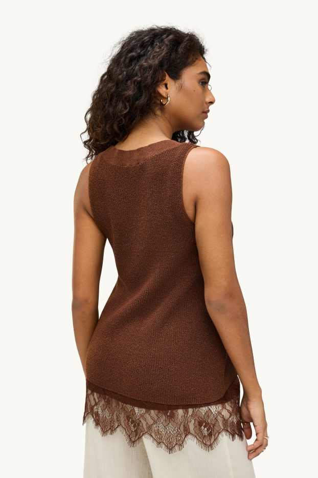 Femmes - Ensemble - pull sans manches et top - 2 pièces - marron