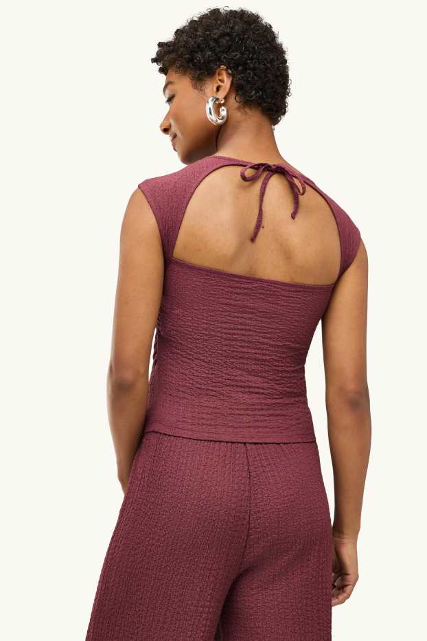 Donna - Top - tessuto tramato - rosso scuro