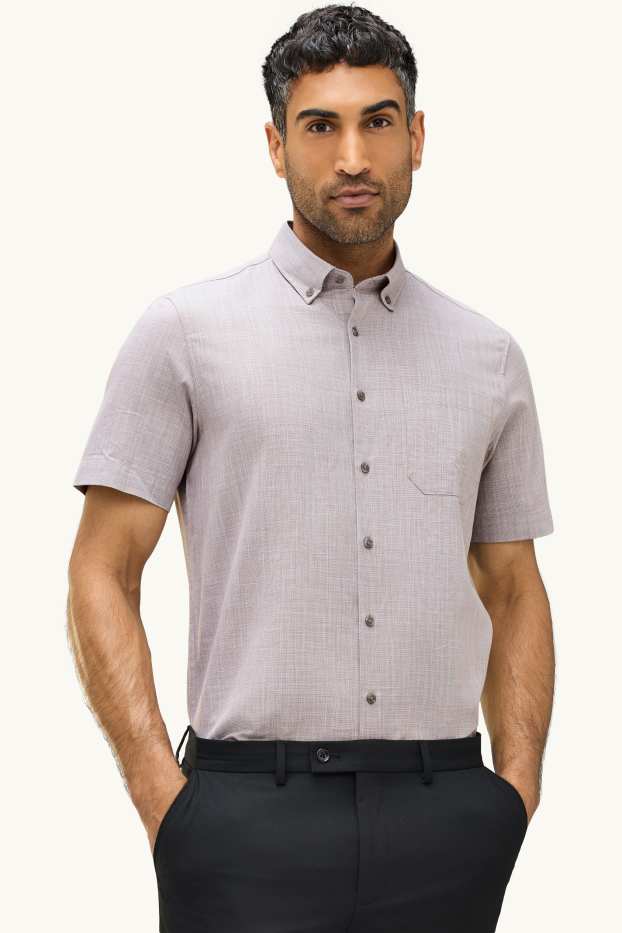 Hommes - Chemise de bureau - regular fit - col button-down - gris