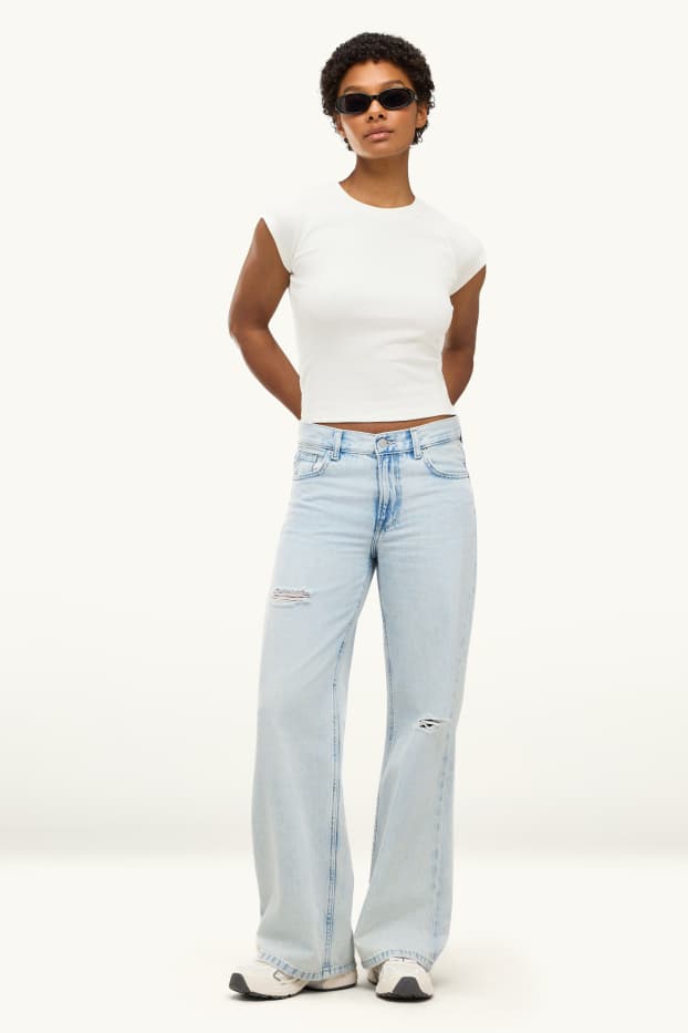Femmes - Wide leg jean - low waist - bleu clair