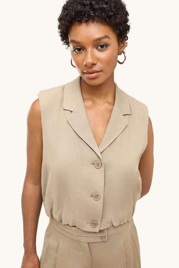 Femmes - Gilet sans manches en lin mélangé - cintré - beige