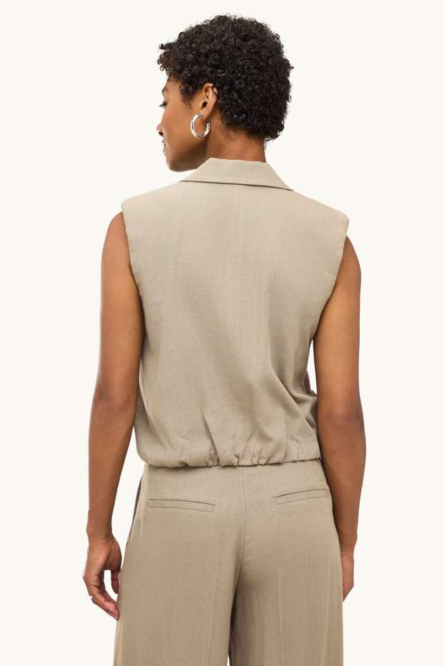 Femmes - Gilet sans manches en lin mélangé - cintré - beige