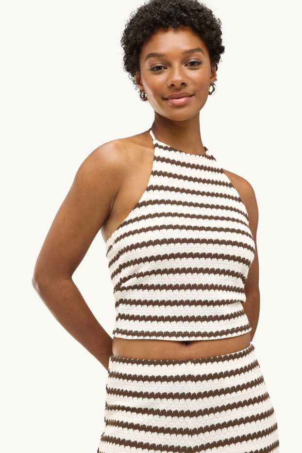 Women - Knitted top - striped - brown / cremewhite