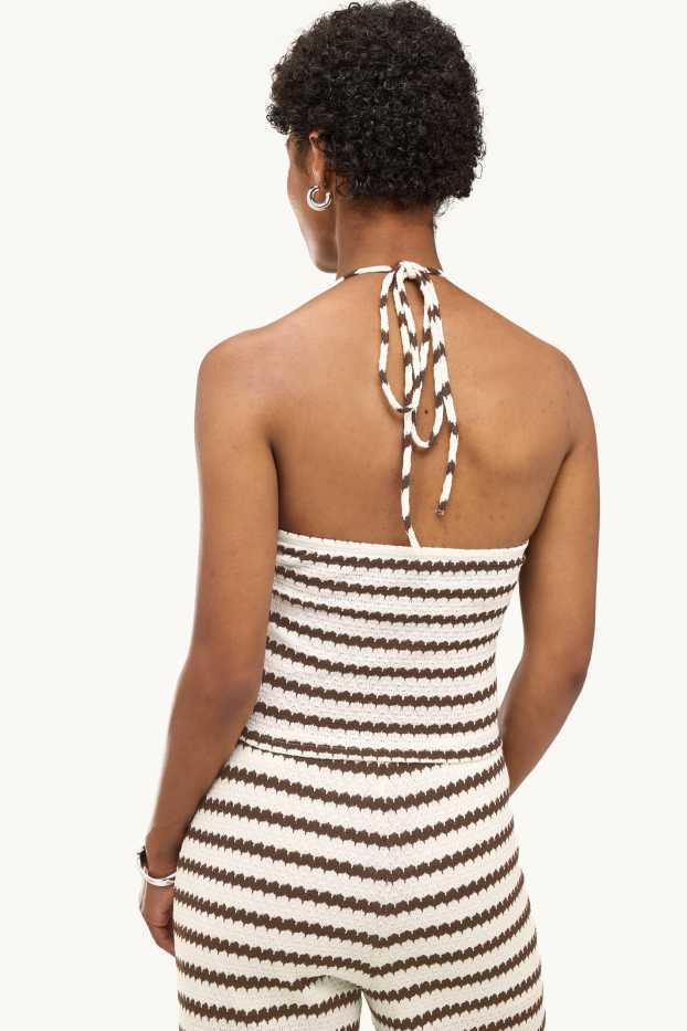 Women - Knitted top - striped - brown / cremewhite