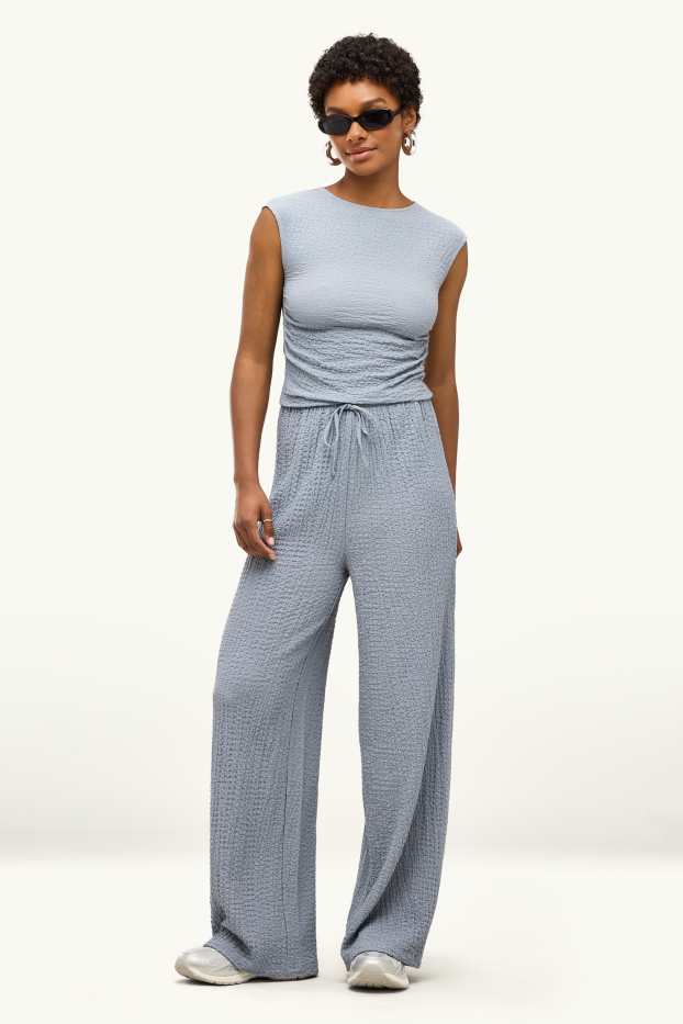 Donna - Pantaloni - vita media - loose fit - tramati - grigio chiaro