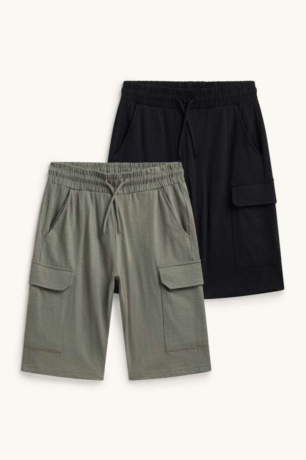 Copii - Băieți - Multipack 2 perechi - pantaloni scurți trening - verde închis / negru